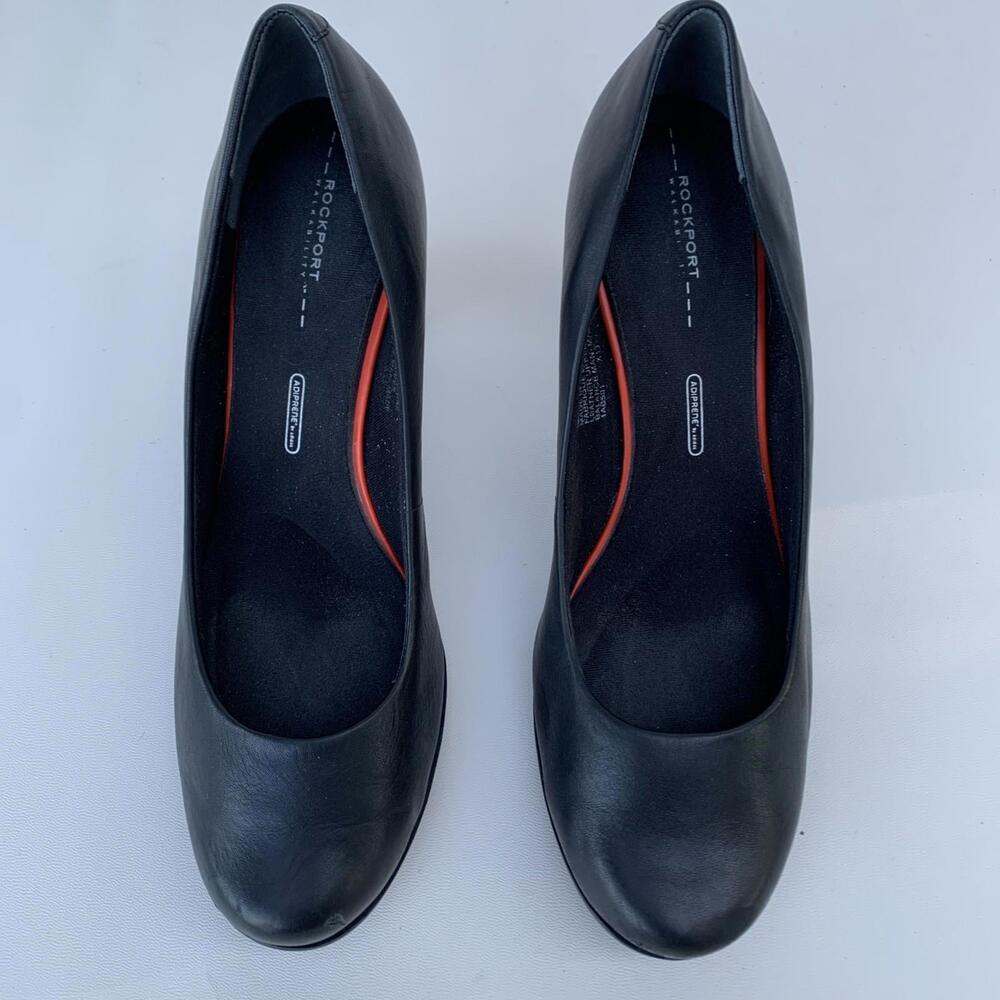 Rockport Shoes Womens 8.5 Slip On Pumps Black Leather Heeled Casual Work Career